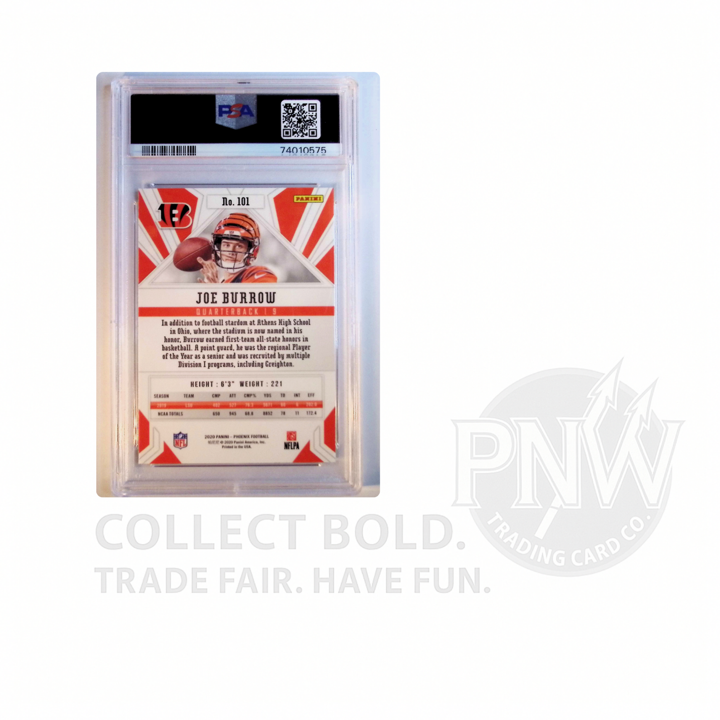 2020 Panini Phoenix Joe Burrow Fire Burst RC 101 PSA 8 NM MT