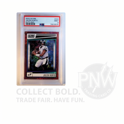 2022 Score Jalen Hurts Dots Red 244 499 PSA 9 Mint Eagles QB Serial Numbered
