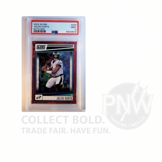 2022 Score Jalen Hurts Dots Red 244 499 PSA 9 Mint Eagles QB Serial Numbered