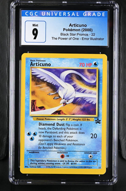 2000 POKEMON BLACK STAR PROMO, THE POWER OF ONE, ERROR ILLUST. ARTICUNO CGC 9