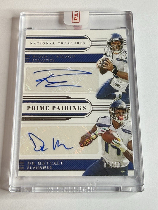 2019 NT National Treasures Prime Pairings Russell Wilson DK Metcalf Auto /10 SEA