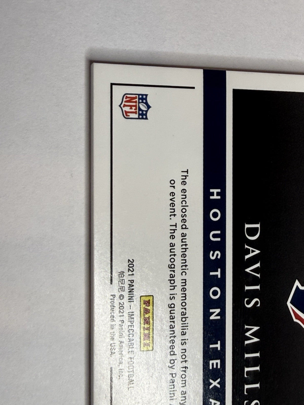 2021 Impeccable Davis Mills Elegance RPA RC Dual Patch Auto 41/75 Houston Texans